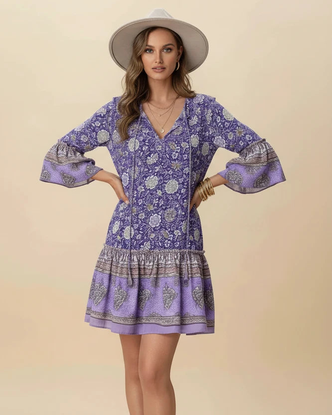 Plus Size Floral Print Ruffle Hem Mini Dress