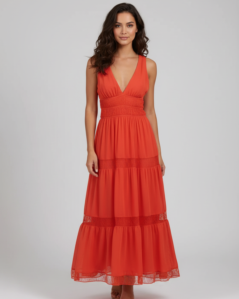 Elara Tiered V-Neck Maxi Dress