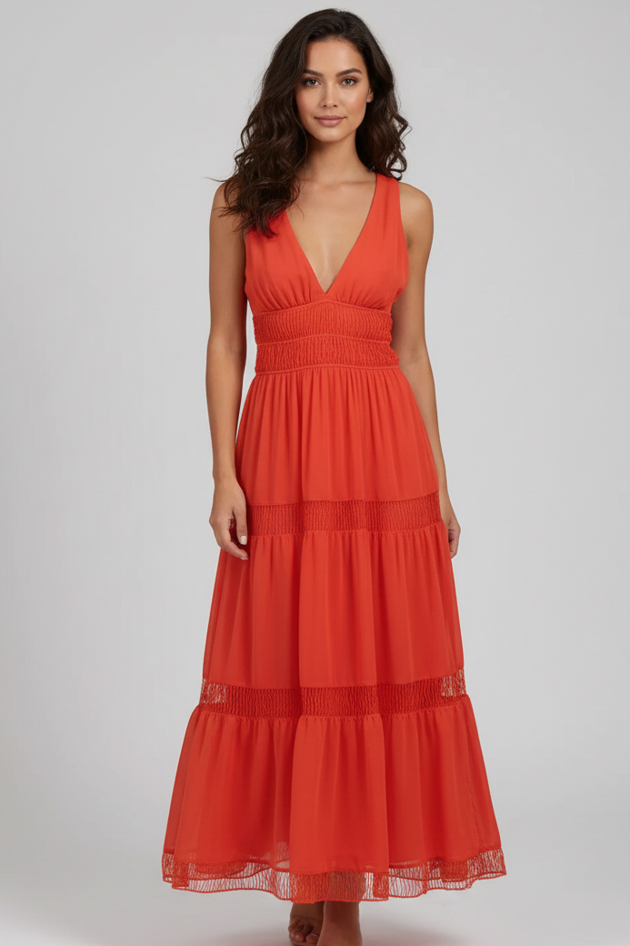Elara Tiered V-Neck Maxi Dress