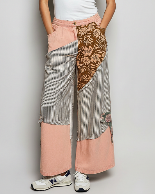 Striped patchwork wide-leg pants
