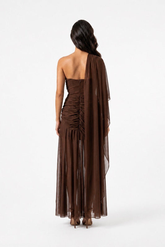 Celeste One-Shoulder Mesh Maxi Dress