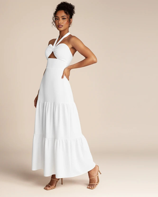 Twist Front Cutout Tiered Maxi Dress