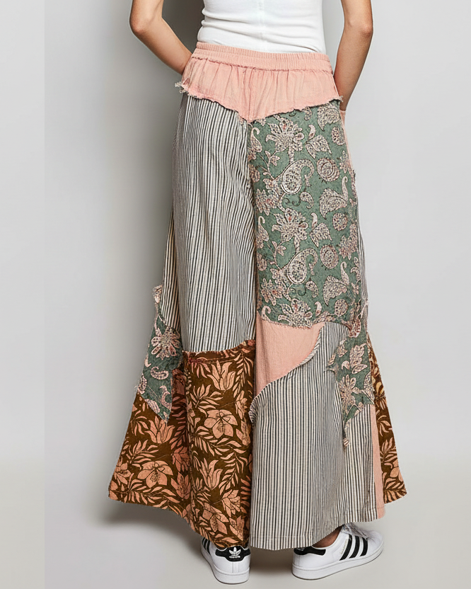 Striped patchwork wide-leg pants