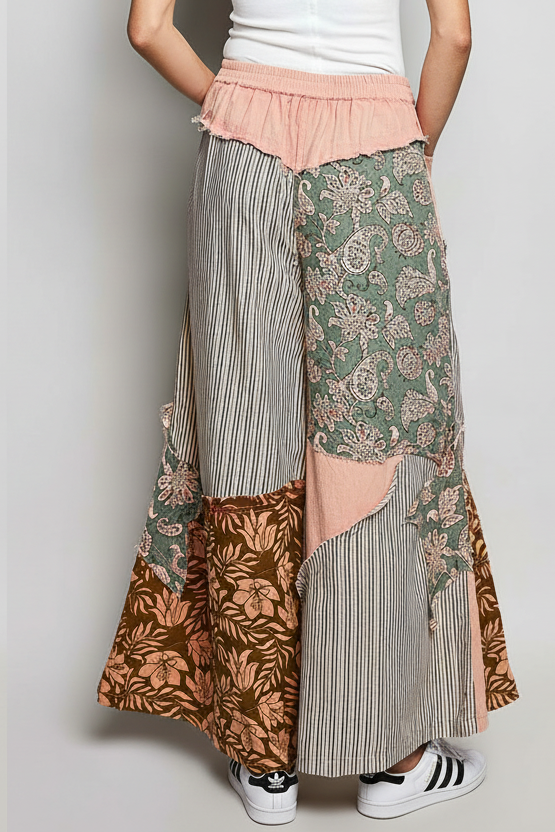 Striped patchwork wide-leg pants