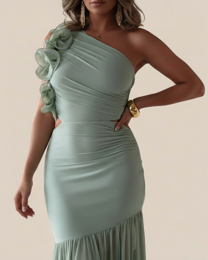 The Camilla One-Shoulder Ruffle Maxi Dress