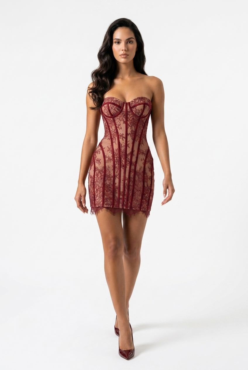 Lace Strapless Mini Dress