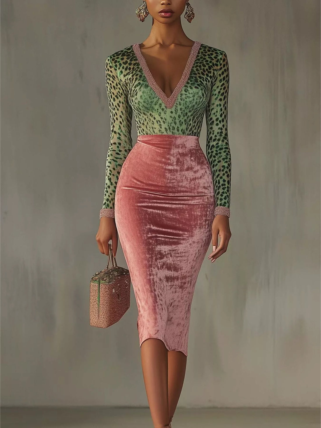 Velvet Leopard Long-Sleeve Midi Dress for an elegant fall wardrobe