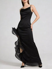 Spaghetti Strap Ruffle Slit Maxi Dress