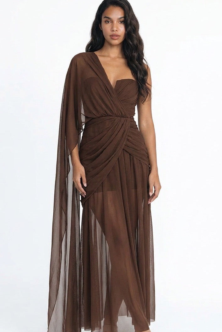 Celeste One-Shoulder Mesh Maxi Dress