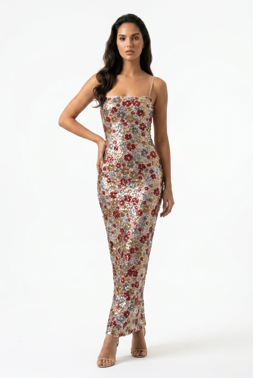 Floral Sequin Maxi Dress