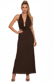 Backless Tie Detail Slit Maxi Dress
