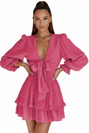 Rosé Tie-Front Ruffle Mini Dress