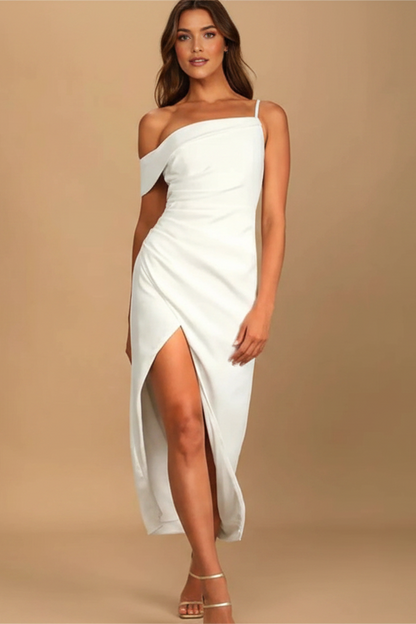 Asymmetrical Off-Shoulder Slit Midi Dress