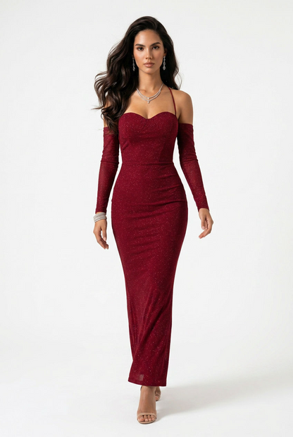 Scarlet Glitter Sweetheart Maxi Dress