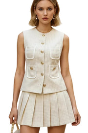 Button Vest Pleated Skirt Set