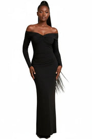 Sculpted Off-Shoulder Ruched Maxi Dress