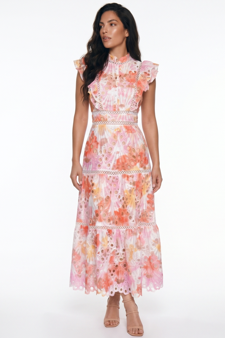 Floral Ruffle Cutout Midi Dress