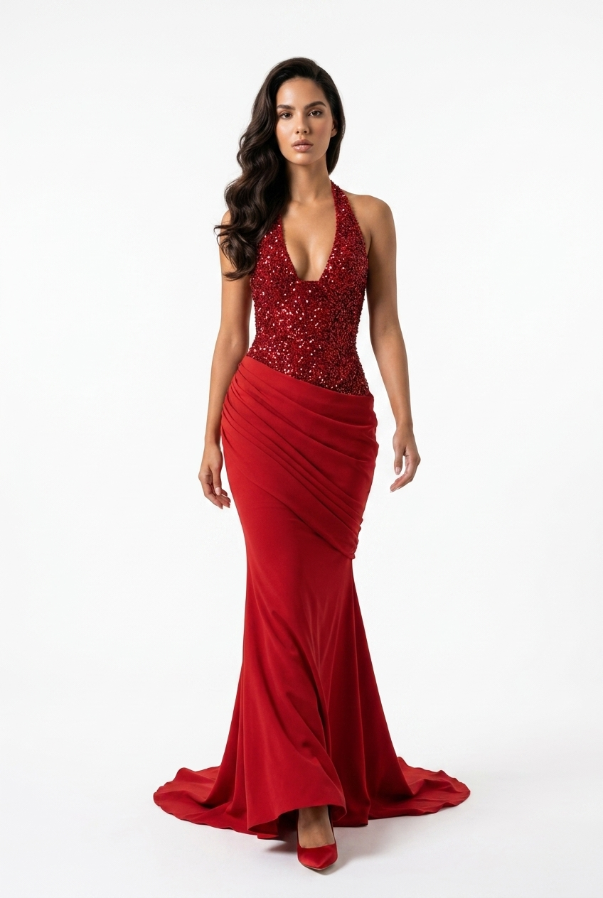 Sequin Halter Neck Maxi Dress