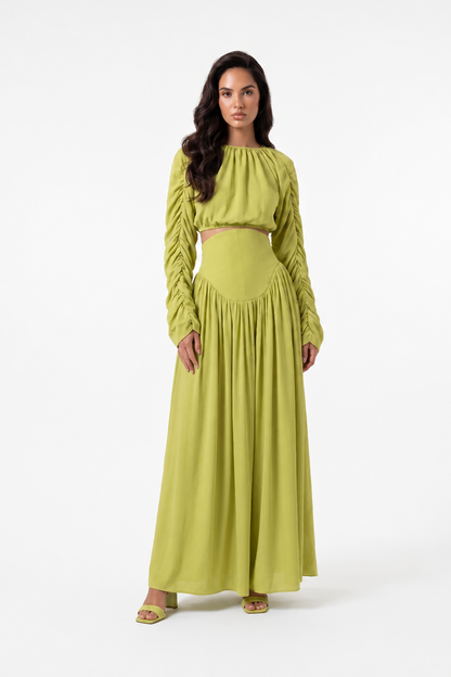 Ruched Long Sleeve Skirt Set