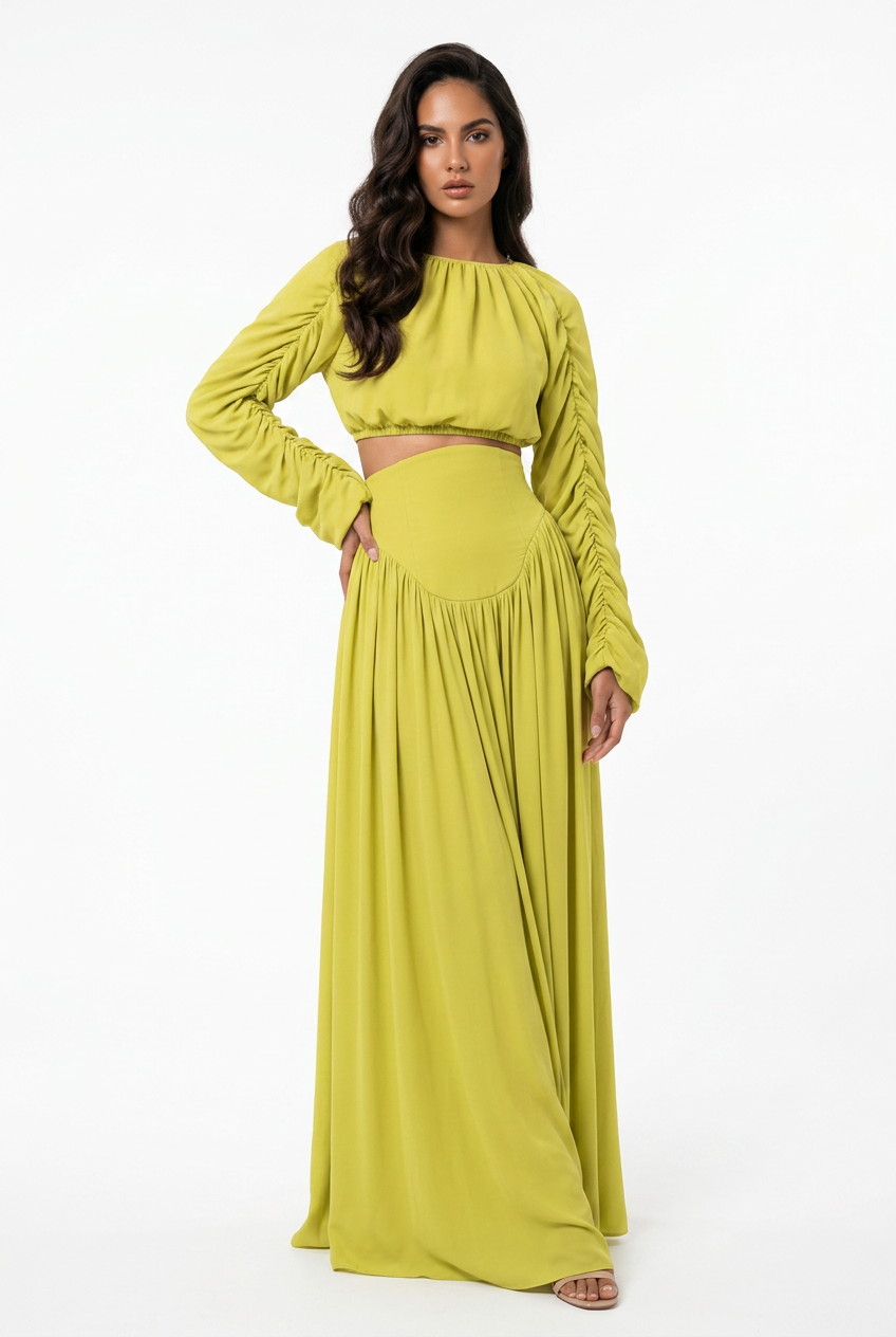Ruched Long Sleeve Skirt Set
