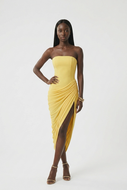 Solène Lace-Up Draped Midi Dress