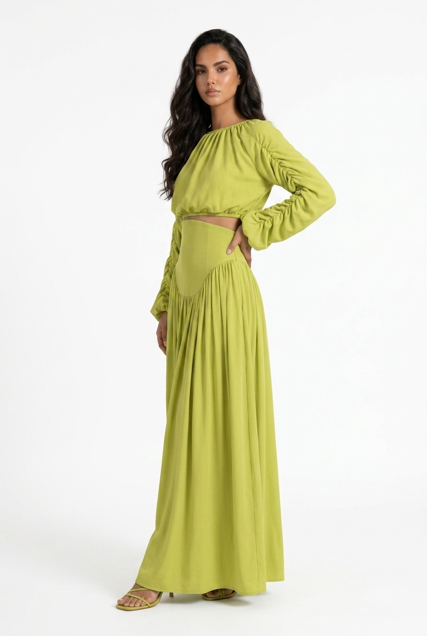 Ruched Long Sleeve Skirt Set