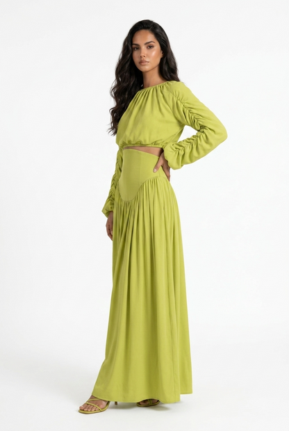 Ruched Long Sleeve Skirt Set