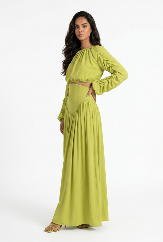 Ruched Long Sleeve Skirt Set
