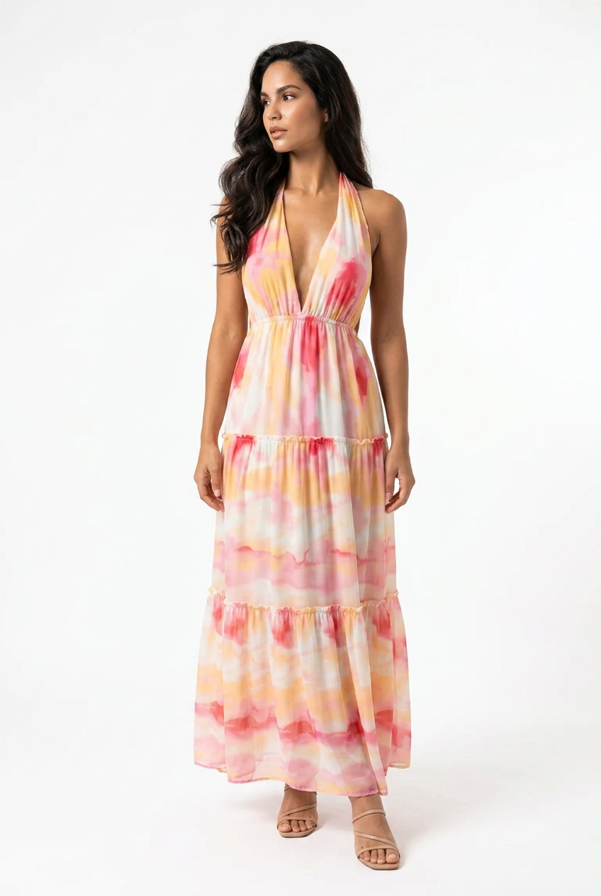 Tie-Dye Tiered Maxi Dress