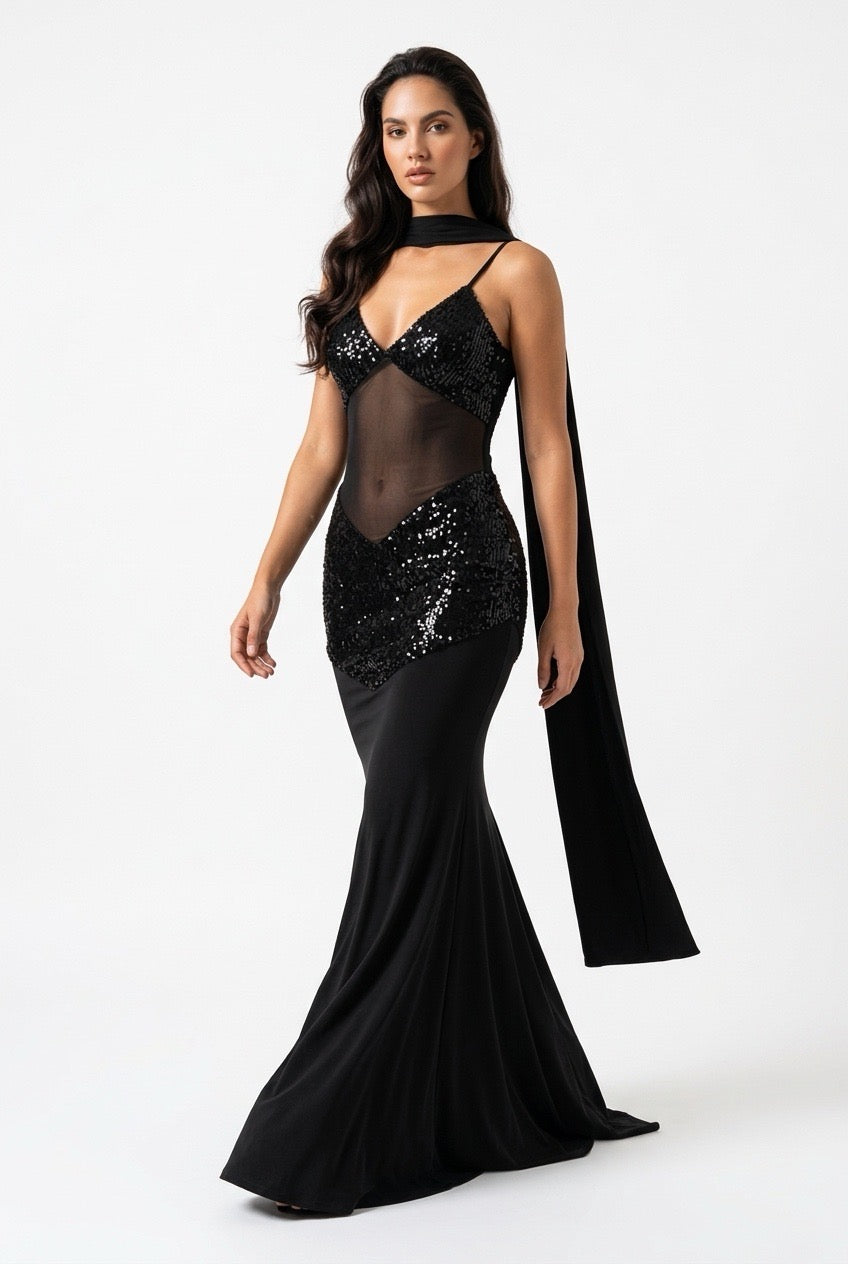 Celeste Sequin Mesh Maxi Dress