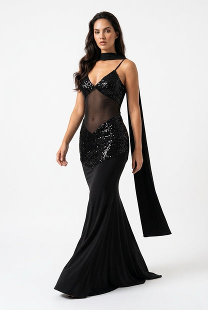 Celeste Sequin Mesh Maxi Dress