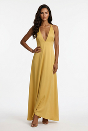 Golden Backless Crisscross Maxi Dress