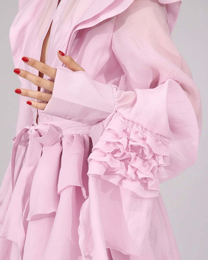 Ruffled layered long sleeve mini dress