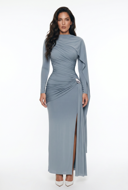 Ruched Draped Long Sleeve Maxi Dress