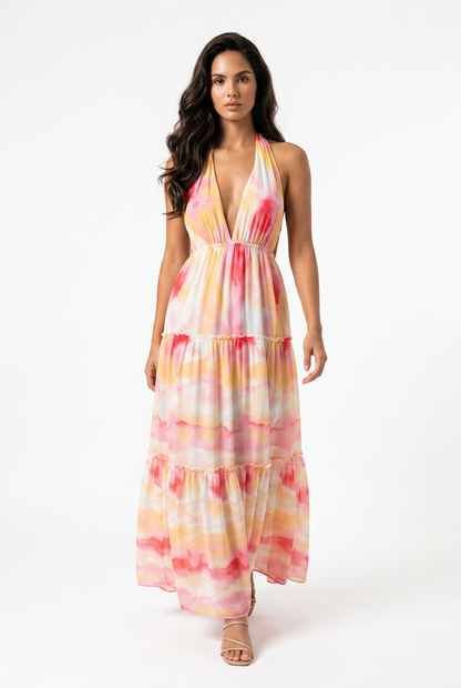 Tie-Dye Tiered Maxi Dress