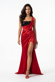 Aurora One-Shoulder Satin Maxi Gown