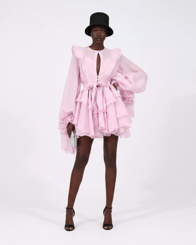 Ruffled layered long sleeve mini dress