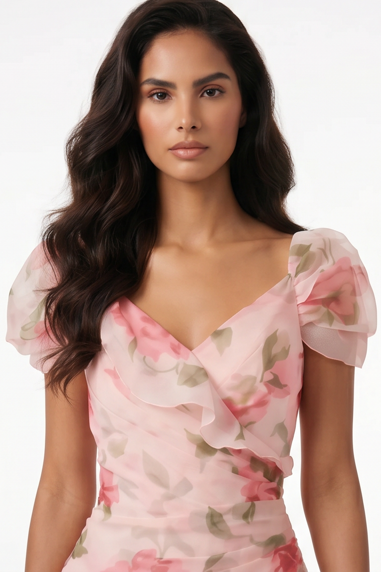 Floral Ruffled Short Sleeve Maxi Dress