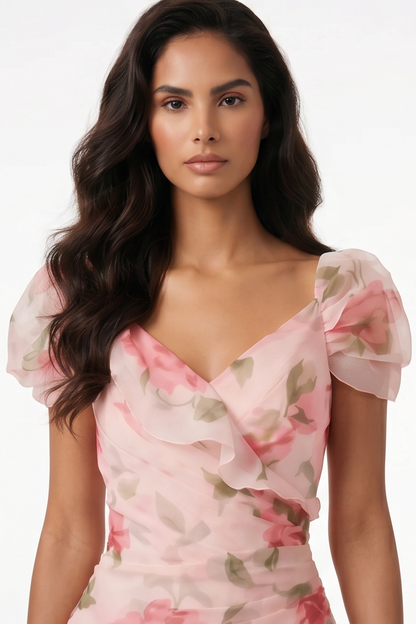 Floral Ruffled Short Sleeve Maxi Dress