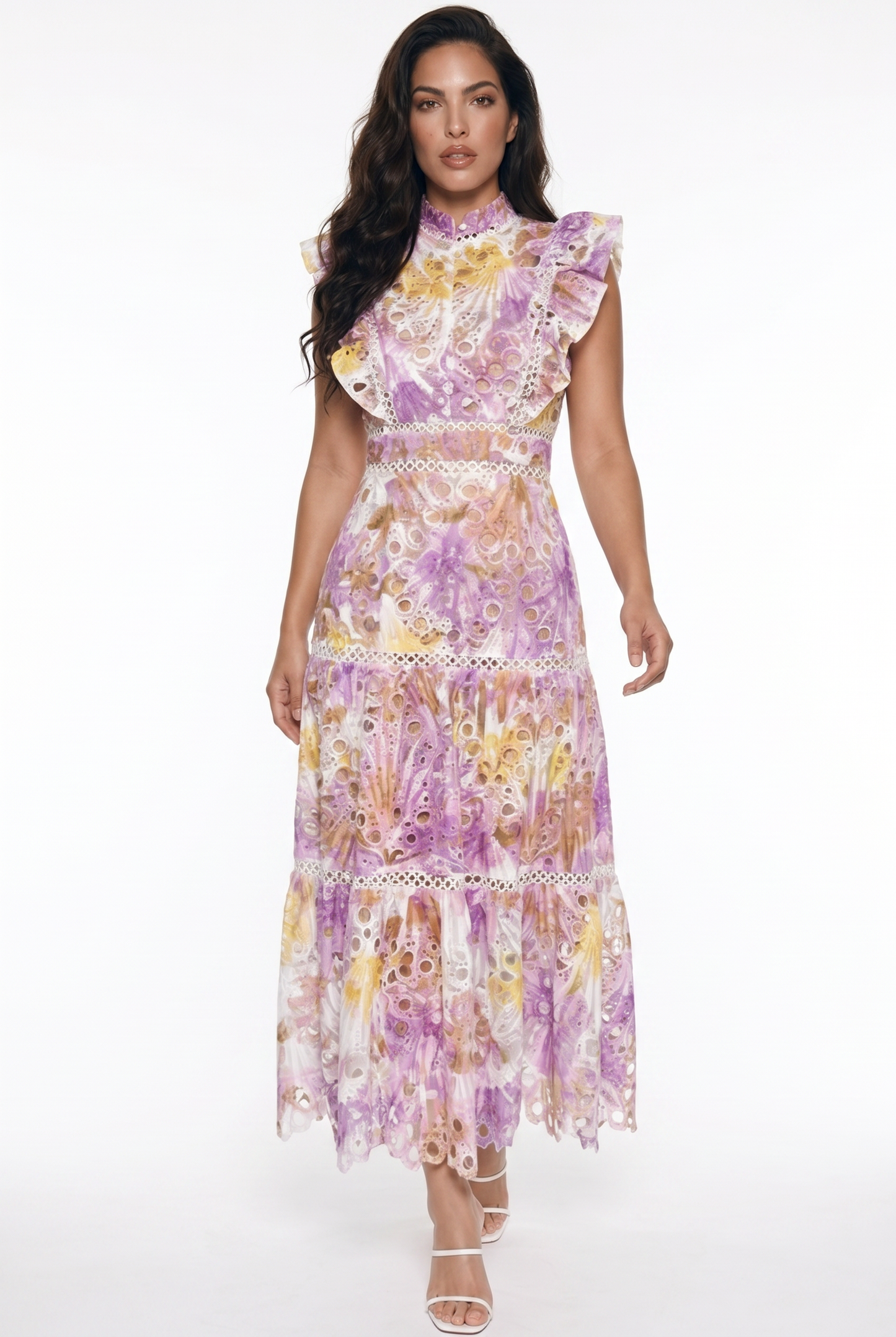 Floral Ruffle Cutout Midi Dress