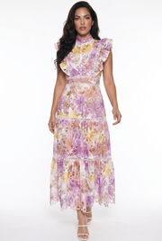 Floral Ruffle Cutout Midi Dress