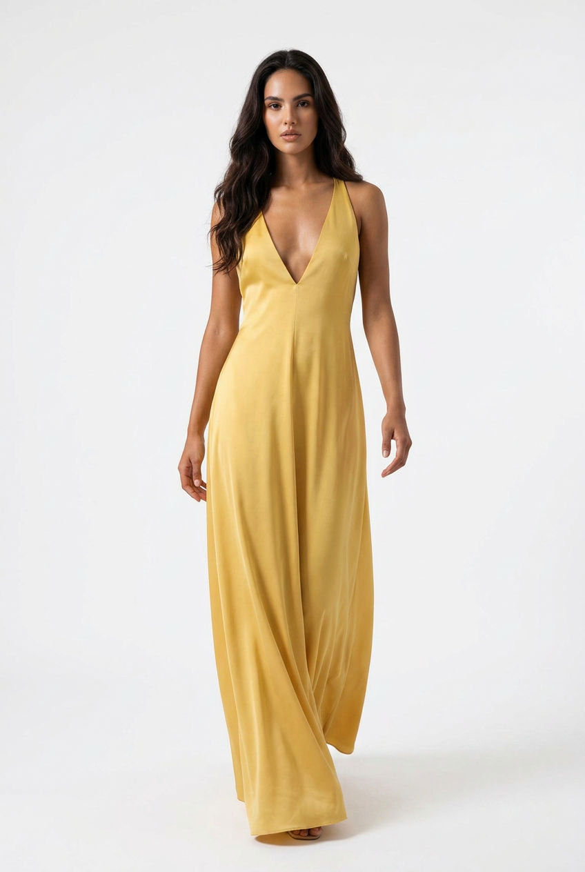 Golden Backless Crisscross Maxi Dress