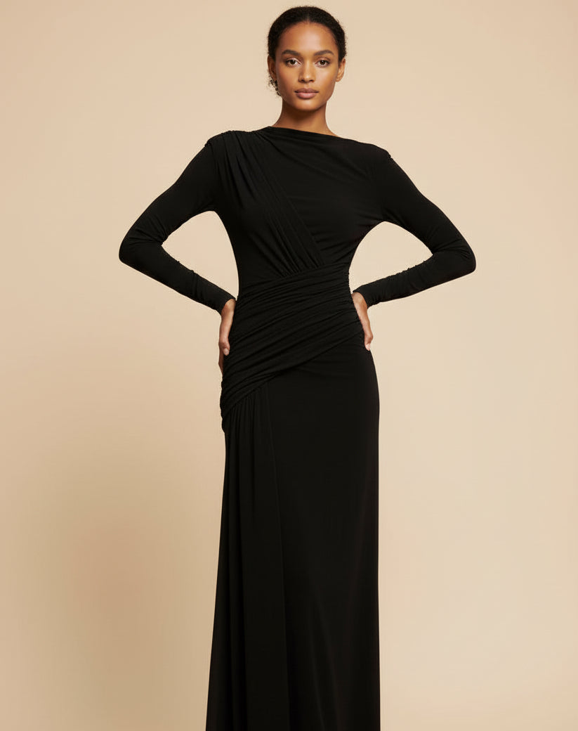 Serena Sculpted Ruched Evening Maxi Dress