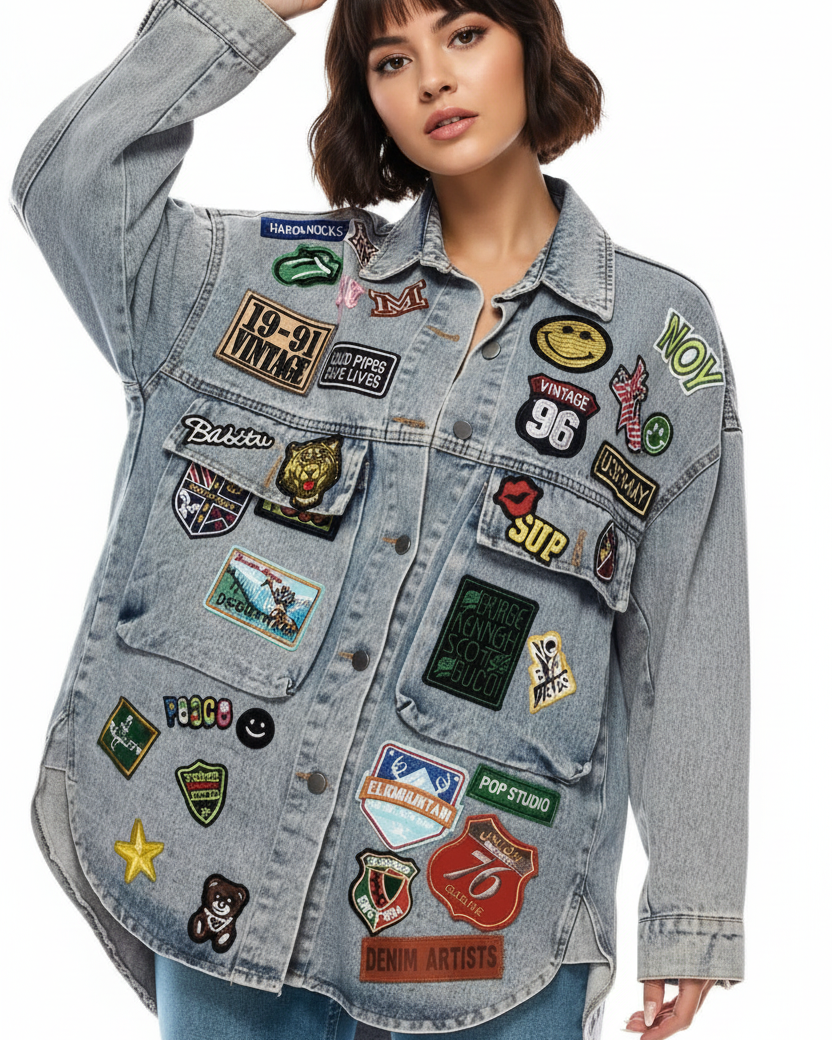 Embroidered button-up denim jacket