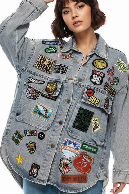 Embroidered button-up denim jacket