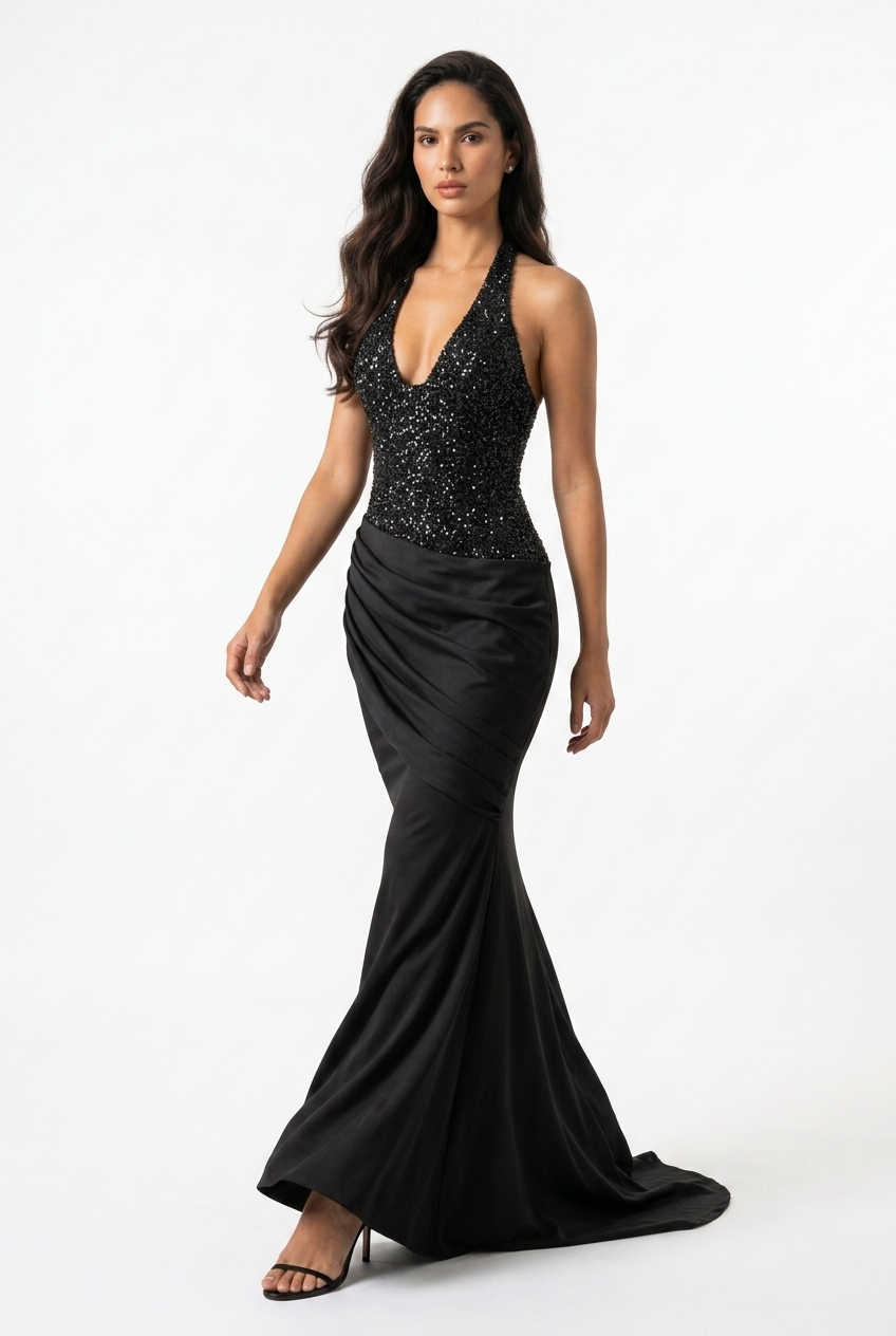 Sequin Halter Neck Maxi Dress