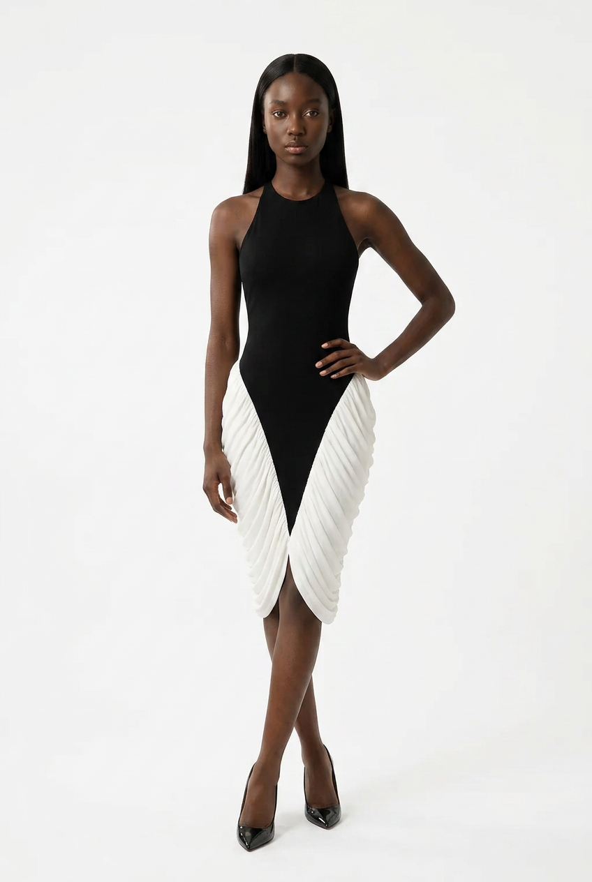 Nia Contrast Sculpted Midi Dress