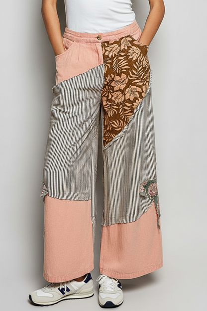 Striped patchwork wide-leg pants