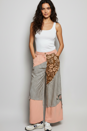 Striped patchwork wide-leg pants