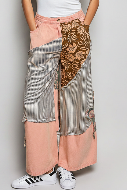 Striped patchwork wide-leg pants